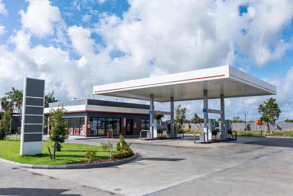 Modern retail fuel station with convenience store